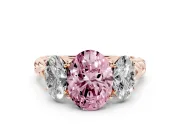 Fancy Pink Oval Cut Diamond Three-Stone Ring Set in Rose gold with Braided Band