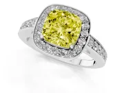 Fancy Yellow Cushion Cut Diamond Halo Pavé Engagement Ring Set in Silver with Bezel Setting