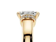 Emerald Cut Pavé Collar Solitaire Engagement Ring Setting | Wide Polished Band | Yellow Gold