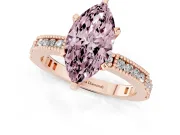 Fancy Pink Marquise Cut Diamond Solitaire Ring Set in Rose gold with Slim Pavé Band and Prong Setting