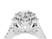 Round Petal Frame Floral Halo Engagement Ring Setting | Pavé Split Shank | White Gold