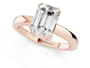 Emerald Cut Diamond Solitaire Ring Set in Rose gold with Prong Head and Smooth Polished Band