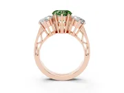 Heart-Shaped Three Stone Engagement Ring Setting for a Fancy Green Lab-Grown Diamond | Beaded Shoulders | Rose Gold