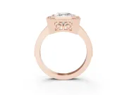 Asscher Cut Diamond Halo Ring Set in Rose gold with Pavé Band and Milgrain-Edged Prongs
