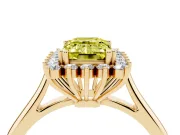 Fancy Yellow Emerald Cut Diamond Halo Ring Set in Yellow gold with Plain Solitaire Band and Prong Setting