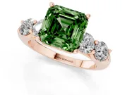 Asscher Cut Five Stone Engagement Ring Setting for a Fancy Green Lab-Grown Diamond | Prong Set Side Stones | Rose Gold