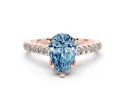 Pear-Shaped Hidden Halo Pave Engagement Ring Setting for a Fancy Blue Lab-Grown Diamond | Claw Prongs | Rose Gold