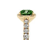 Cushion Cut Halo Pavé Engagement Ring Setting for a Fancy Green Lab-Grown Diamond | Yellow Gold