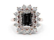 Emerald Cut Floral Double Halo Engagement Ring Setting for a Black Center | Plain Band | Rose Gold