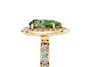 Fancy Green Pear Cut Diamond Halo Ring Set in Yellow gold with Bezel Frame and Pavé Band