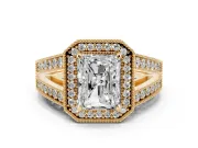 Radiant Cut Vintage Milgrain Halo Engagement Ring Setting | Pave Split Shank | Yellow Gold