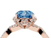 Fancy Blue Cushion Cut Diamond Halo Twist Band Solitaire Ring Set in Rose gold with Prong-Set Center Stone