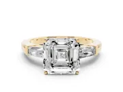 Asscher Cut Three Stone Engagement Ring Setting | Tapered Baguettes | Yellow Gold
