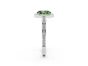 Fancy Green Oval Cut Diamond Halo Pavé Split Shank Ring Set in Silver with Prong Setting