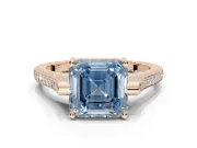 Asscher Cut Vintage Cathedral Engagement Ring Setting for a Fancy Blue Lab-Grown Diamond | Carved Band | Rose Gold