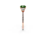 Cushion Cut Three Stone Engagement Ring Setting for a Fancy Green Lab-Grown Diamond | Pave Shoulders | Rose Gold