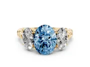 Oval Three Stone Engagement Ring Setting for a Fancy Blue Lab-Grown Diamond | Braided Band | Yellow Gold