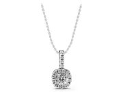 Cushion Cut Lab-Grown Diamond Halo Pendant Necklace | Prong-Set Stone Bail | White Gold