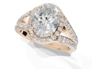 Oval Halo Pavé Engagement Ring Setting | Narrow Split Shank | Rose Gold