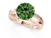 Fancy Green Round Cut Diamond Pavé Twist Band Solitaire Ring Set in Rose gold with Prong Setting