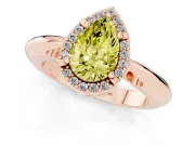 Fancy Yellow Pear Cut Diamond Halo Engagement Ring Set in Rose gold with Plain Split Shank and Prong Setting
