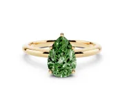 Fancy Green Pear Cut Diamond Solitaire Engagement Ring Set in Yellow gold with Prong Setting and Polished Band