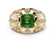 Asscher Cut Art Deco Engagement Ring Setting for a Fancy Green Lab-Grown Diamond | Yellow Gold