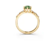 Fancy Green Marquise Cut Diamond Solitaire Vine Band Ring Set in Yellow gold with Round Accents and Prong Setting