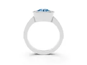 Fancy Blue Round Cut Diamond Halo Engagement Ring Set in Platinum with Pavé Band and Round Halo Stones
