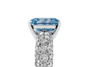 Emerald Cut Close Set Pave Engagement Ring Setting for a Fancy Blue Lab-Grown Diamond | Multi Row | Sterling Silver