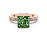 Princess Cut Vintage Pavé Engagement Ring Setting for a Fancy Green Lab-Grown Diamond | Rose Gold