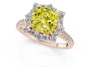 Cushion Cut Scalloped Halo Engagement Ring Setting for a Fancy Yellow Lab-Grown Diamond | Single Row Pave | Rose Gold