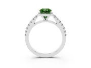 Fancy Green Radiant Cut Diamond Halo Engagement Ring Set in Silver with Pavé Band and Prong Setting