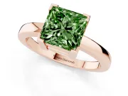 Fancy Green Princess Cut Diamond Solitaire Ring Set in Rose gold with Prong Head and Smooth Polished Band