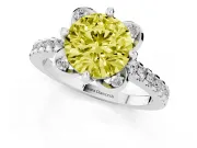 Round Floral Engagement Ring Setting for a Fancy Yellow Lab-Grown Diamond | Pavé Band | Platinum