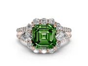 Asscher Cut Scalloped Halo Engagement Ring Setting for a Fancy Green Lab-Grown Diamond | Pear Side Stones | Rose Gold