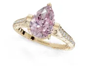 Pear-Shaped Vintage Cathedral Engagement Ring Setting for a Fancy Pink Lab-Grown Diamond | Carved Band | Yellow Gold