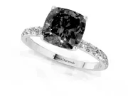 Cushion Cut Pavé Solitaire Engagement Ring Setting for a Black Center | Slim Band | Platinum