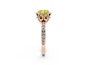 Fancy Yellow Cushion Cut Diamond Halo Pavé Band Ring Set in Rose gold with Prong-Held Center