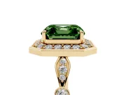 Asscher Cut Halo Engagement Ring Setting for a Fancy Green Lab-Grown Diamond | Bezel Station Shoulders | Yellow Gold