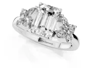 Emerald Cut Diamond Floral Cluster Ring Set in White gold with Marquise Petals and Prong Setting
