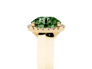 Fancy Green Round Cut Diamond Halo Ring Set in Yellow gold with Cathedral Band and Prong Setting