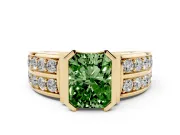 Radiant Cut Half Bezel Engagement Ring Setting for a Fancy Green Lab-Grown Diamond | Channel Band | Yellow Gold
