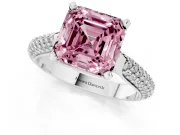 Asscher Cut Pavé Engagement Ring Setting for a Fancy Pink Lab-Grown Diamond | Multi-Row Shoulders | Sterling Silver