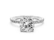 Cushion Cut Pave Solitaire Engagement Ring Setting | Fine Line Pave Band | Sterling Silver