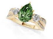 Pear-Shaped Three-Stone Twist Engagement Ring Setting for a Fancy Green Lab-Grown Diamond | Yellow Gold