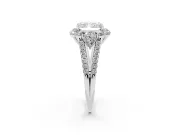 Radiant Cut Diamond Halo Split Shank Engagement Ring Set in Platinum with Prong-Held Center Stone