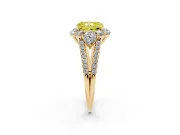 Fancy Yellow Radiant Cut Diamond Halo Split Shank Engagement Ring Set in Yellow gold with Prong-Held Center Stone
