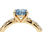 Fancy Blue Oval Cut Diamond Solitaire Vine Band Ring Set in Yellow gold with Round Accents and Prong Setting