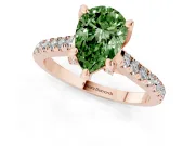 Pear-Shaped Hidden Halo Pave Engagement Ring Setting for a Fancy Green Lab-Grown Diamond | Claw Prongs | Rose Gold